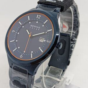 Bering 14442-797 Men's 42mm Solar Blue Stainless Steel Date Watch NWT